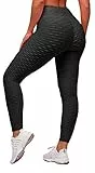 Memoryee Damen Honeycomb Leggings Geraffte Hintern Heben Hohe Taille Push Up Boom Booty Sport Leggings mit Bauchkontrolle Plus Größe Blickdichte Dehnbare Gym Yogahosen/Schwarz/L