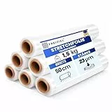 Freiziel® 6 x Stretchfolie 50cm 1,5 kg 23my (transparent) Wickelfolie, Packfolie, Folie für Möbel und Umzug