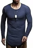Leif Nelson Herren Pullover Rundhals-Ausschnitt Schwarzer Männer Longsleeve dünner Pulli Sweatshirt Langarmshirt Crew Neck Jungen Hoodie T-Shirt Langarm Oversize; Größe L; Dunkel Blau