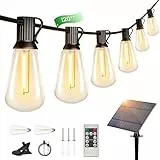 Solar Lichterkette Außen,120FT/36M ST38 Garten Lichterkette mit 50+2 LED Kunststoffbirne,Solar Aufladung,4 Modi Wasserdichte für Garten Terrasse Hochzeit Party, 2200K Warm Weiß