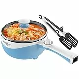 Audecook Elektrische Hot Pot, 1.7 L/20cm Tragbare Elektrischer Bratpfanne Hotpot Topf Antihaft Mini Elektropfanne, Multikocher für Wohnheim Ramen, Steak (D (blau/1,7 l ohne Dampfgarer))