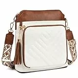 Myhozee Umhängetasche Damen Mittelgroß Handtasche Damen Mittelgroß mit 6 Kartenfächern Crossbody Bag Damen Schultertasche mit RFID-Blockierung für Arbeit Reisen Alltag Weißbraun