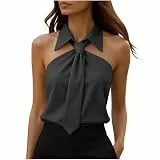 ZWDC Damen Elegant Ärmellose Bluse mit Kragen und Krawatte Halterneck Top Kontrastfarben Neckholder Oberteil Schulterfrei Sommer Schluppenbluse Business Casual Shirt für Büro Party Alltag