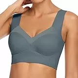 WOWENY BH Damen Ohne Bügel Rückenfrei Sexy Vollschalen Unterwäsche Schlaf Bustier Breite Träger Bralette Komfort Weicher Klassischer BH Dunkel Grau 3XL