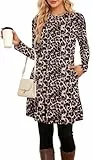 NARRAME Pulloverkleid für Damen, Frühling, Herbst, Lange Ärmel, lässige Knöpfe, seitliche Damenkleider mit Taschen, groß, Leopard