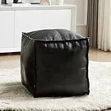 Louis Donné Unstuffed Ottoman Cover Pouf Bezug,17.7' Square Pouf Ottoman Fußhocker Sitzsack für Speicherlösungen,Wasserfester Lederfußhocker für Fußstütze(Schwarz)(ONLY Cover)