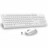 LeadsaiL Set aus kabelloser Tastatur und Maus, ultradünn und leise, französische AZERTY-Tastatur, volle Größe, 2,4 G, mit USB-Empfänger für PC, Laptop, Windows, Mac, Weiß