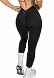 STARBILD Damen Sport Leggings Scrunch Butt, Blickdicht Lange Yogahosen High Waist, für Fitness Gym Alltag, V Rücken - Schwarz M