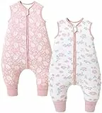 Chilsuessy Baby Schlafsack mit Füßen 2er Pack 2.5 Tog Kinder Winter Schlafsack Soft Baumwolle Baby Schlafsack mit Beinen, 2.5 Tog/Blumen Set, 90cm/Baby Höhe 95-105cm