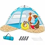 Purebox Strandmuschel, Strandzelt für 2-4 Personen, tragbares automatisches Strandzelt, UV50+ Schutz mit Doppeltüren, Strandmuscheln Geeignet für Familien-Strandcamping, Gartengrill, Wanderzelt