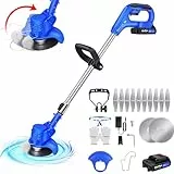 Rasentrimmer mit Akku 21V Rasenkantenschneider, Elektrischer Rasentrimmer, Akku Freischneider & Garten-Rasen-Unkraut-Trimmer Elektro-Trimmer Gartenkantenfräser mit Drehkopf, Teleslopstiel für Garten