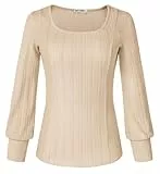 GRACE KARIN Damen Elegant Strickpullover Herbst Quadratischer Kragen Tunika Langarm Sweateshirt L Aprikose