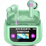 QXUFV Bluetooth Kopfhörer mit Touchscreen, In Ear Kopfhörer Kabellos Bluetooth 5.4 mit ANC/ENC Noise Cancelling Mic, 48Std Tiefer Bass Earbuds mit 5 EQ-Modi, USB-C, IP7 Wasserdicht Ohrhörer, Grün