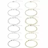 Tyqour 12 PCS Fußkettchen Für Damen Silberne Und Goldene Fussketten Für Frauen Wasserdicht, Verstellbar Fußkettchen Strandschmuck, Geschenkidee Für Damen Und Teenager
