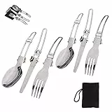 Camping Besteck 3tlg Zusammenklappbares, Ultraleichtes 3-in-1-Geschirrset Undeinschließlich Einer Schwarzen Nylontasche, Sehr gut Geeignet für Picknickreisen im Freien