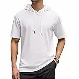 UHouse T Shirt Herren mit Kapuze Sommer Kurzarm Hoodie Baumwolle Sport Tshirt Gym Kapuzenshirt Leichte Kurzarmshirt Große Größen Herren-T-Shirt Stretch Sportshirt Warehouse Deals Angebote Weiß XL