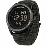 PINDOWS Herren Digitaluhr Sportuhr, Große Taktische Armbanduhr mit Nylon Klettverschluss, 50M Wasserdicht, LED-Licht & Stoppuhr, Robuste Outdoor Uhr für Arbeit, Laufen und Fitness