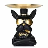 QIANLING Schwarze Bulldogge aus Kunstharz, moderner Mehrzweck-Halter für Schlüssel, Süßigkeiten, Schmuck und Parfüm – perfekt für Heimdekoration, moderne Kunst, Esstisch, Büro-Schreibtisch-Dekoration