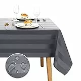 JIUZHEN Tischdecke Abwaschbar Grau Gestreift Tischdecke Outdoor Wasserdicht, Quadratische Wasserabweisenden mit Lotuseffekt Tischdecken, Tischtuch gartentisch, Wetterfeste für Wohnzimmer, 140 x280 cm