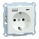 Schneider Electric Merten Schuko-USB-Steckdose, USB-Typ A+C, System M, Unterputz, aktivweiss, Artikelnummer MEG2367-0325, 1 Stück