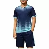 XINYUNZU Trainingsanzug Jungen Jogginganzug Schnelltrocknend Sportanzug Kurz T-Shirt und Shorts Set Sportkleidung Sport Tshirt + Kurze Hose Sommer Activewear für Kinder und Teenager Blau 14-15 Jahre