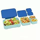 XJIANFU Brotdose Kinder mit Fächern, Auslaufsichere 3 In 1 Bento-Box, Kinder-Lunchbox,Auslaufsicher Fächern,Jausenbox Brotbox für,Mädchen & Jungen,Mikrowelle/spülmaschinenfest (Blue)