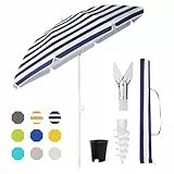 Sekey 180 cm Sonnenschirm Balkon mit Bodenhülse & Schutzhülle, Neigungs und Höhenverstellung, Sonnenschirm Strand für Balkon, Garten & Terrasse, Runder Sonnenschutz UPF 50+