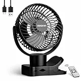 AWANFI 10000mAh USB Ventilator, Clip Ventilator Aufladbarer mit Akku Fernbedienung Haken, 360° Oszillation, Ventilator Klein mit LED Licht, Mini Tischventilator für Camping Kinderwagen Büro