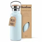 Bambaw Thermosflasche 500ml, Blaue Trinkflasche, Trinkflasche Edelstahl 500ml, Thermosflasche Kaltgetränke & Heißgetränke, Camping Trinkflasche – Eisblau