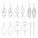 LEEQBCR 6 Paar Damen Mädchen Boho Ohrringe Edelstahl Hypoallergene Ohrringe Quaste Leaf Wave Modeschmuck (Silber)