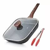 Kordisen Grillpfanne Induktion 28 cm mit Deckel – Grillpfanne mit Ausguss & Steakpfanne quadratisch, Granit Antihaftbeschichtung, für alle Herdarten, PFOA-frei