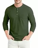 MAGCOMSEN Herren Shirt Langarm Henley Shirts Arbeitsshirt für Männer mit Brusttasche Winter Freizeithemd Armeegrün M