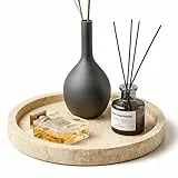 WORHE Schminktablett aus natürlichem Marmor für Badezimmer, aus Travertinstein für Schmuck, Parfüm, Kosmetik, Kerzen, Organizer für die Arbeitsplatte als Heimdekoration, Beige DE-019