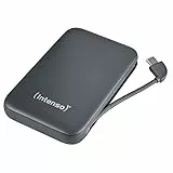 Intenso S10000 Powerbank mit integriertem USB-C Kabel, 10.000 mAh, Ultra schnelles Laden mit PD 3.0 (PPS), 20W, Ladestatus in Prozentt, geprüft in Deutschland, grau