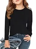 Haloumoning Langarm T-Shirt Mädchen Rundhals Basic Tops Kinder Einfarbige Niedlich Langarmshirt Casual Oberteile 5-14 Jahre, Schwarz, 7-8 Jahre