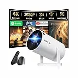 Mini Beamer Unterstützt 4K 1080P 2026 Neuer Tragbarer Projektor mit 5G WiFi 6 und BT 5.4, Beamer Klein Projektor mit Automatische Trapezialkorrektur 180 ° Drehung für HDMI/Tv Stick/USB/Laptop, Weiß