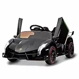 Euker Lamborghini Kinder-Elektroauto 12V mit 2 Motoren & Fernbedienung für Kinder 3-8 Jahre – Inkl. Hupe, Bluetooth-Musik, USB und Vorwärts-/Rückwärtsfahrt (3-7 km/h), für Kinder ab 3 Jahre (Schwarz)