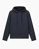 Armani Exchange Men's Essential, All Over Logo Hooded Sweatshirt, Black/Black Allover, M