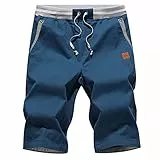 JustSun Kurze Hosen Herren Shorts Sommer Shorts Chino Baumwolle mit Tunnelzug Pfauenblau L