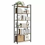 VASAGLE Bücherregal 6 Ebenen, Standregal mit Stahlrahmen, freistehendes Regal für Wohnzimmer, Schlafzimmer, Arbeitszimmer, 30 x 80 x 186 cm, Industrie-Design, vintagebraun-schwarz LLS082B01