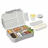 XJIANFU Brotdose Kinder mit Fächern,1200ml Auslaufsichere Bento-Box, Kinder-Lunchbox,Auslaufsicher Fächern,Jausenbox Brotbox für,Mädchen & Jungen,Mikrowelle/spülmaschinenfest (Grey)