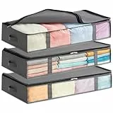 Lifewit 3 Stück 75L Unterbett Aufbewahrungsbox, Faltbare Unterbettkommode Aufbewahrungstasche Storage Boxes mit Deckel, Unterbett Aufbewahrung für Kleider Unterbett Kleiderschrank, Grau