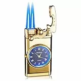 Feuerzeug Sturmfeuerzeug, Gasfeuerzeug Jetflame Doppelstrahlflamme Jet feuerzeug, Metall Sturmfeuerzeug Gas nachfüllbar Lighter für Kerzen Geschenkidee für Männer(ohne Gas)