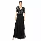 Maya Deluxe Damen Maxi Dress Ladies V-Neck Short Sleeve Sequin Embellished Tulle Ruffle for Wedding Guest Bridesmaid Ball Gown Kleid, Schwarz,42