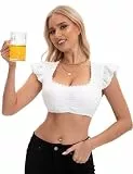 DGSHIRLDJO Damen Dirndl Bluse Spitze Dirndlbluse Flügelärmel Gerader Ausschnitt Trachtenbluse Damen Weiß Bayrische Oktoberfest Tracht (DE/NL/SE/PL, Alphanumerisch, XXL, Regular, Regular, weiß)