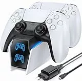 OIVO PS5 Controller Ladestation, PS5 Ladestation 2 Std Schnelllade mit EU-Netzteil für Playstation 5 Ladestation, PS5 Ladestation Controller Zubehörsets für Playstation 5 Wireless Controller, Weiß