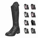 SUEDWIND FOOTWEAR Kinder-Reitstiefel aus Leder Nova Kids Fun Leather – Stiefel zum Reiten – Derby-Schnürung, Reißverschluss, Komfort-Innensohle & auswechselbare Patches – schwarz – 36 N