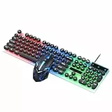 Annadue TF210 Punk Retro Kabelgebundene Gaming-Tastatur und Maus-Kombination, Bunte LED-Hintergrundbeleuchtung, Mechanische Tastaturen mit Gaming-Maus für PC (Black)
