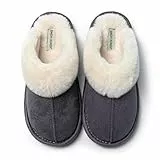 JOMIX Hausschuhe Damen Winter Warme Plüsch Puschen Gefüttert Bequeme Pantoffeln Weiche Rutschfeste Flache Slippers (Dunkelgrau, 41 EU)