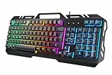 TedGem Gaming Tastatur, PC USB Kabelgebunden Tastaturs, 19 Schlüssel Anti-Ghosting mit Rainbow LED Beleuchtete, Handy Halter, Robust Metal Frame Für PC/Laptop/PS4/Xbox (Deutsches Layout)